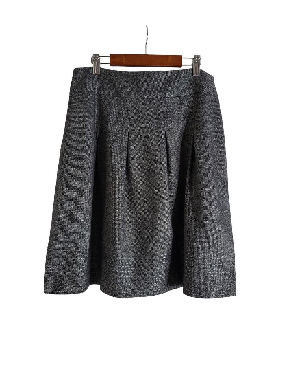 Ann Taylor Woven Wool Blend Pleated Flare Skirt Gray Shimmering Detail Pockets 6